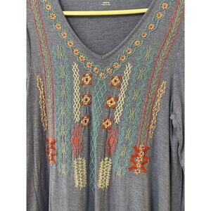 Soft Surroundings Med Shirt Women Sweatshirt Adora Embroidered Floral Boho Pouch